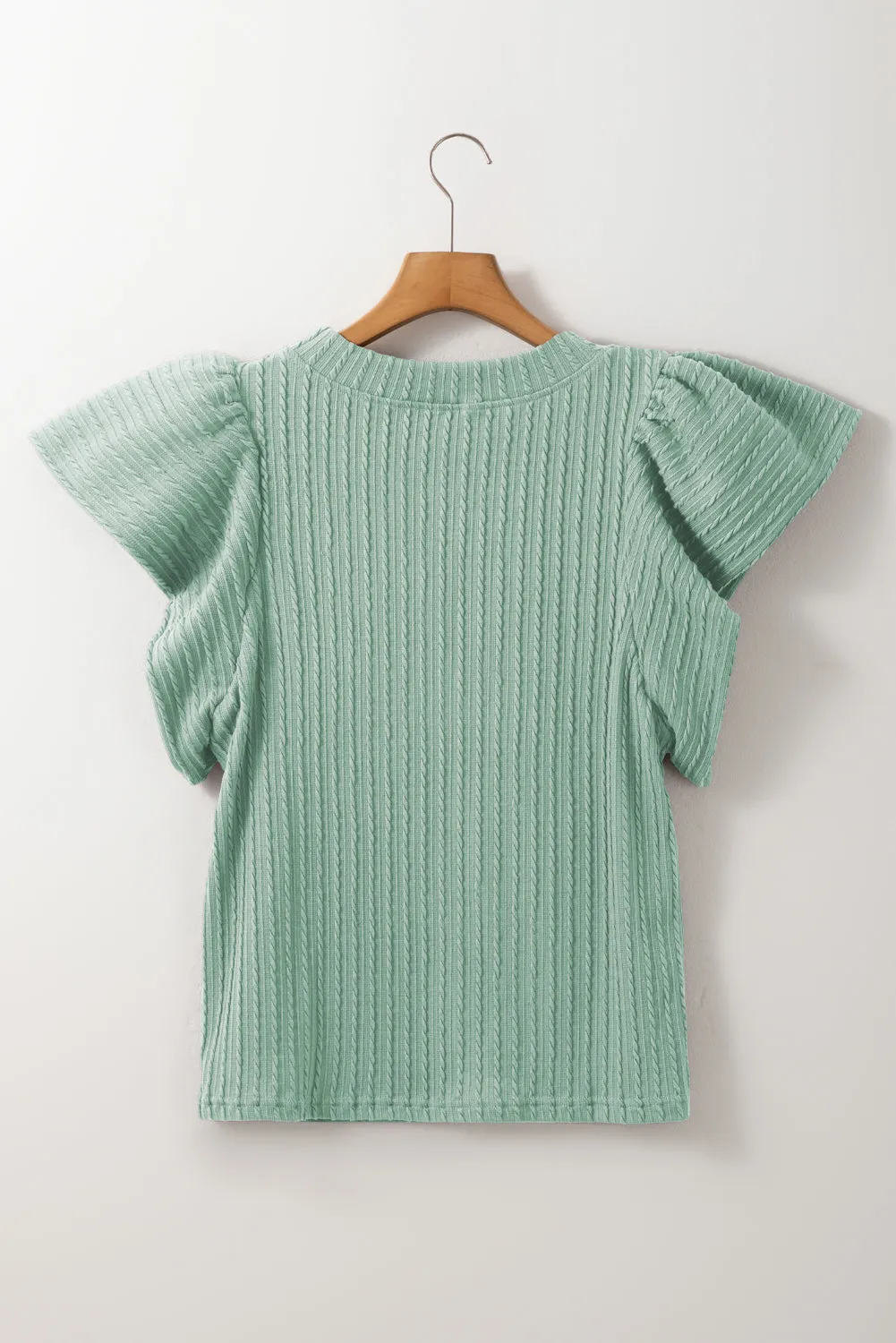 Solid Color Textured Ruffle Short Sleeve Knit Top