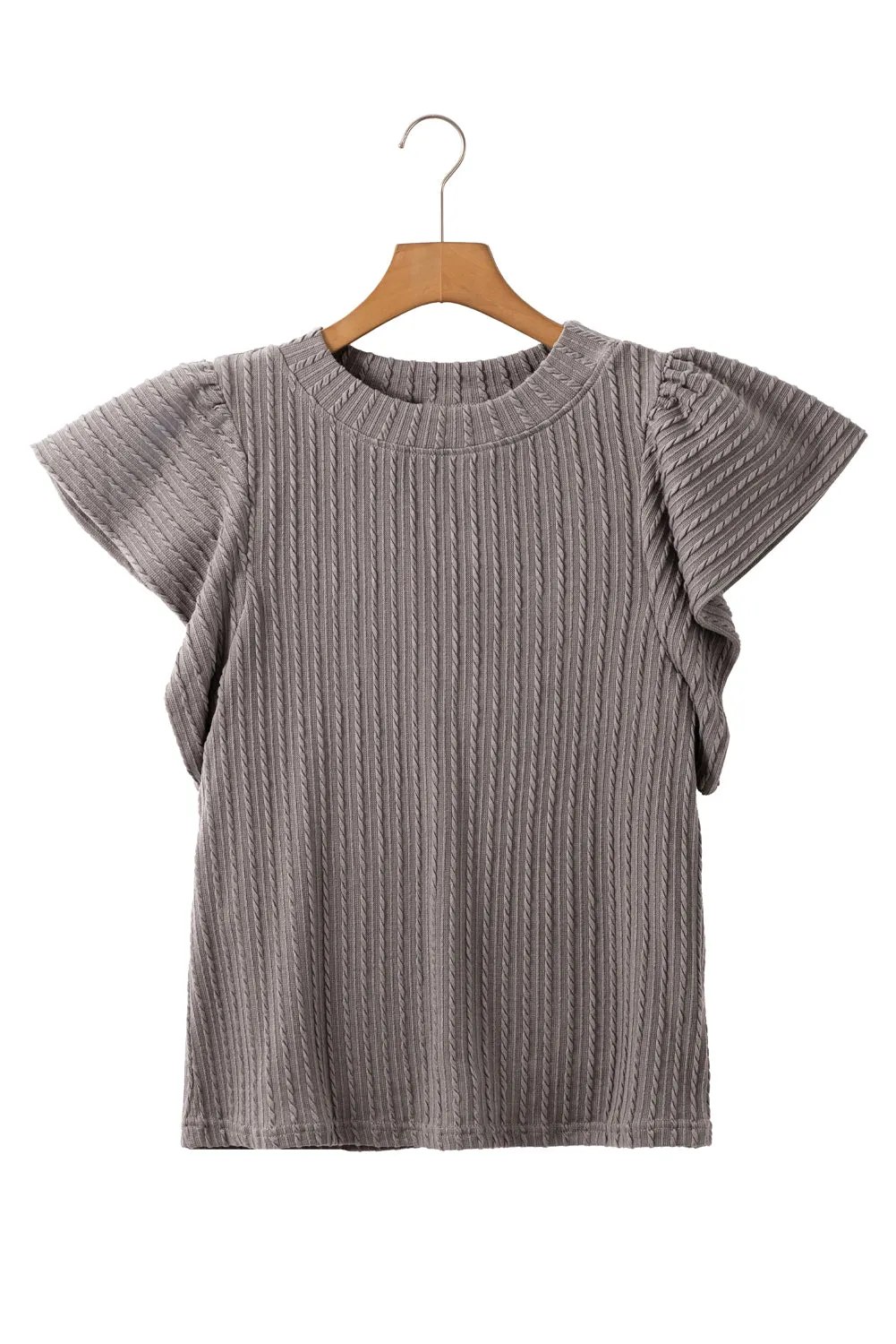 Solid Color Textured Ruffle Short Sleeve Knit Top