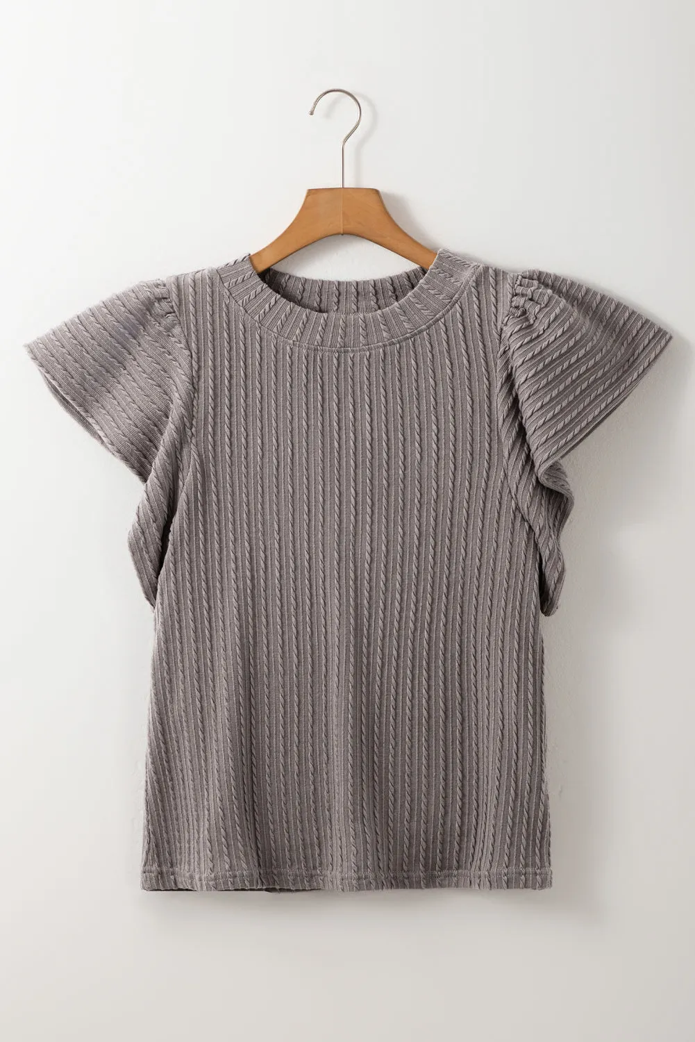 Solid Color Textured Ruffle Short Sleeve Knit Top