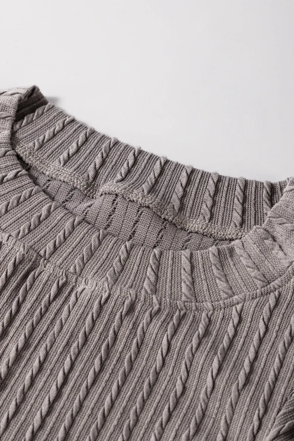 Solid Color Textured Ruffle Short Sleeve Knit Top