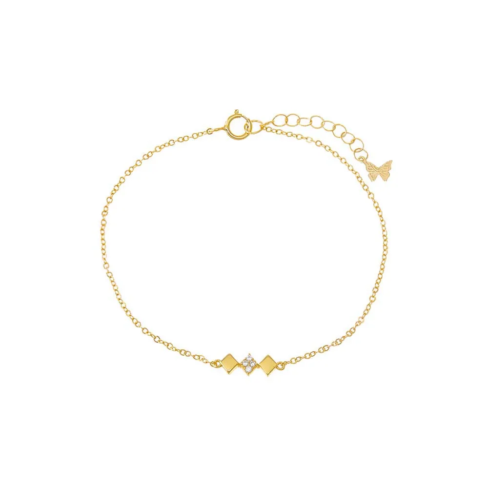 Solid/Pave Triple Diamond Shape Bar Bracelet