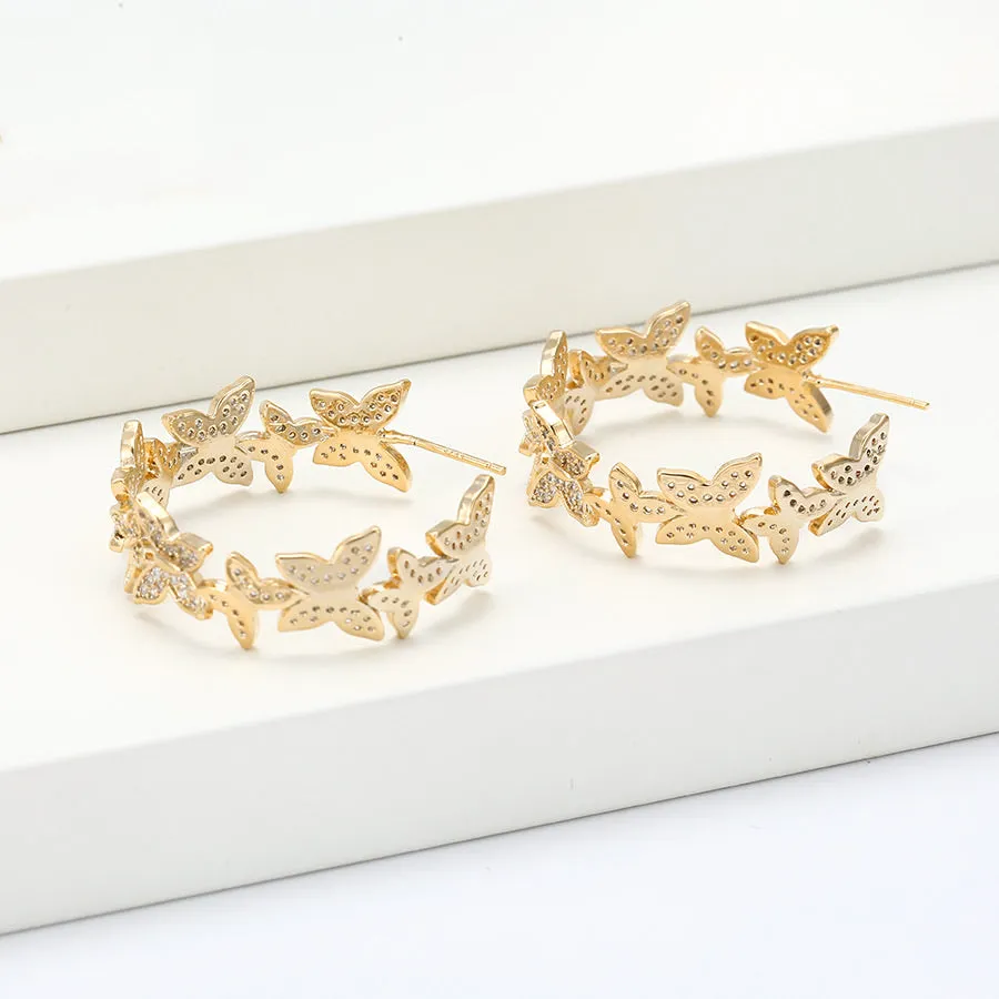 Spring Fashion Diamond Butterfly Hoop Earring