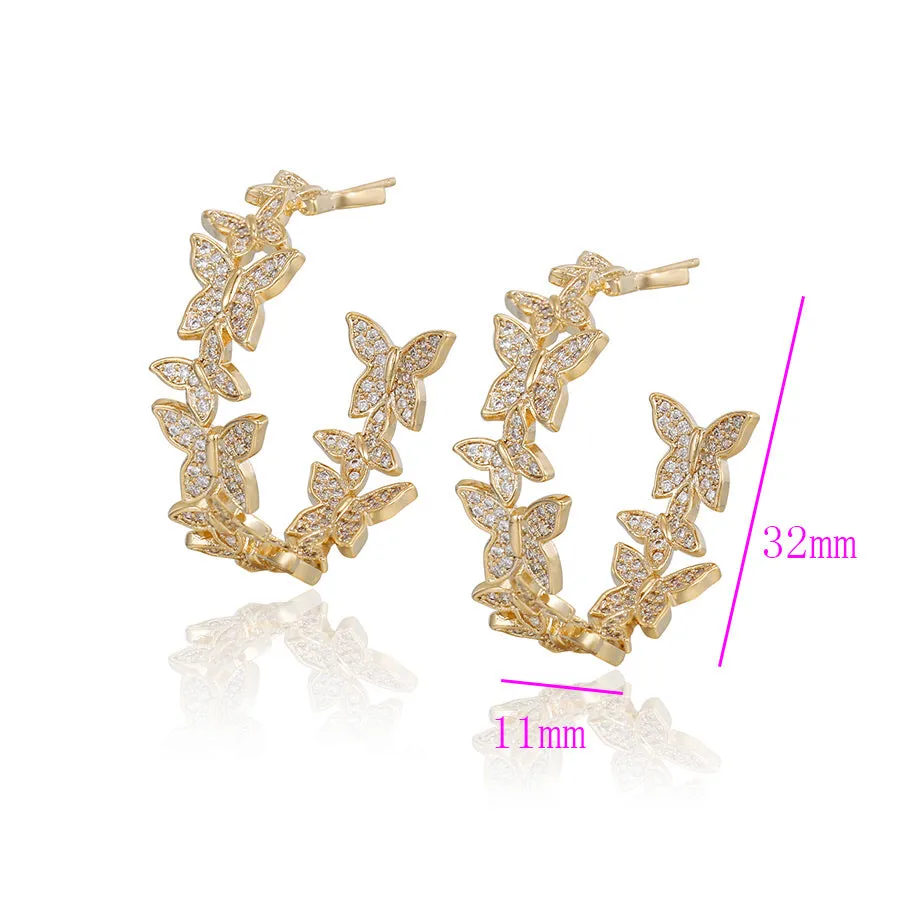 Spring Fashion Diamond Butterfly Hoop Earring