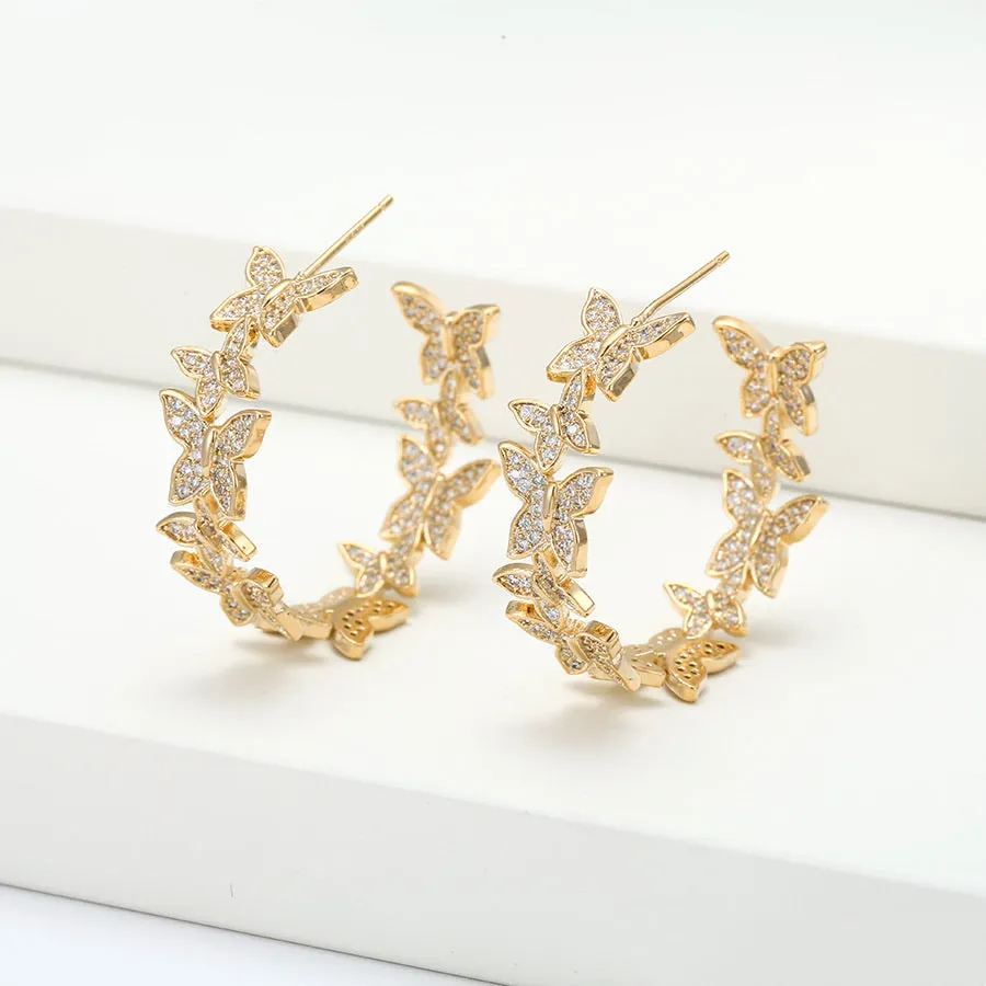 Spring Fashion Diamond Butterfly Hoop Earring