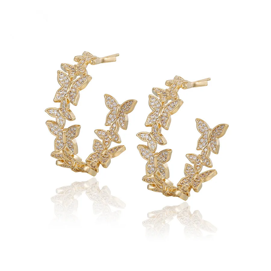Spring Fashion Diamond Butterfly Hoop Earring