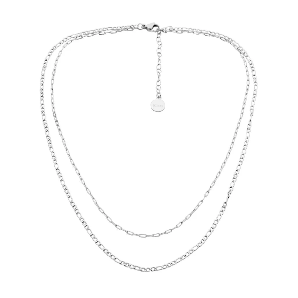 Stainless Steel Double Chain Necklace 40cm with Extender SP130S
