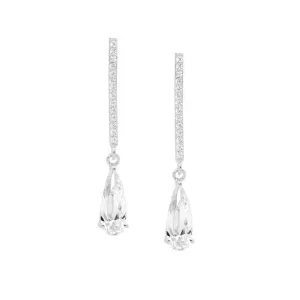Sterling Silver Long Tear Cubic Zirconia Earring with a Drop Bar Feature E569S