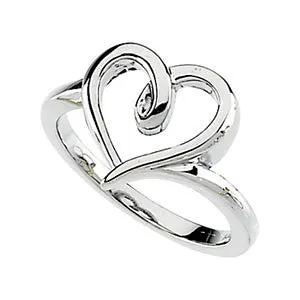 Sterling Silver Open Heart Ring, Size 7
