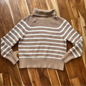 Striped Tan and White Women's Sweater