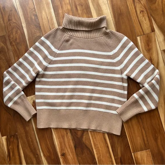 Striped Tan and White Women's Sweater