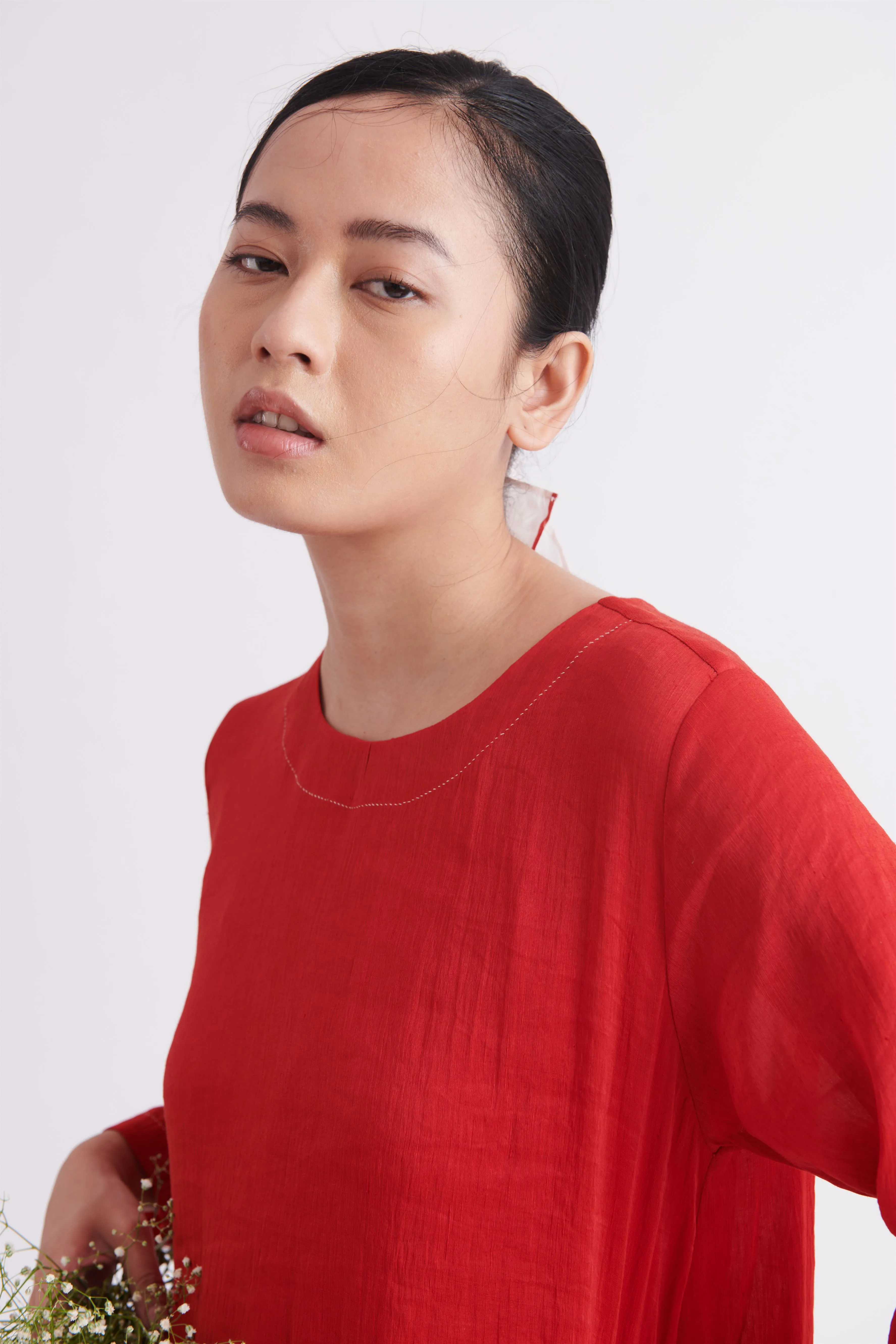 summer dress with slip linen silk red-SS2025-41-fashion edit-the plavate