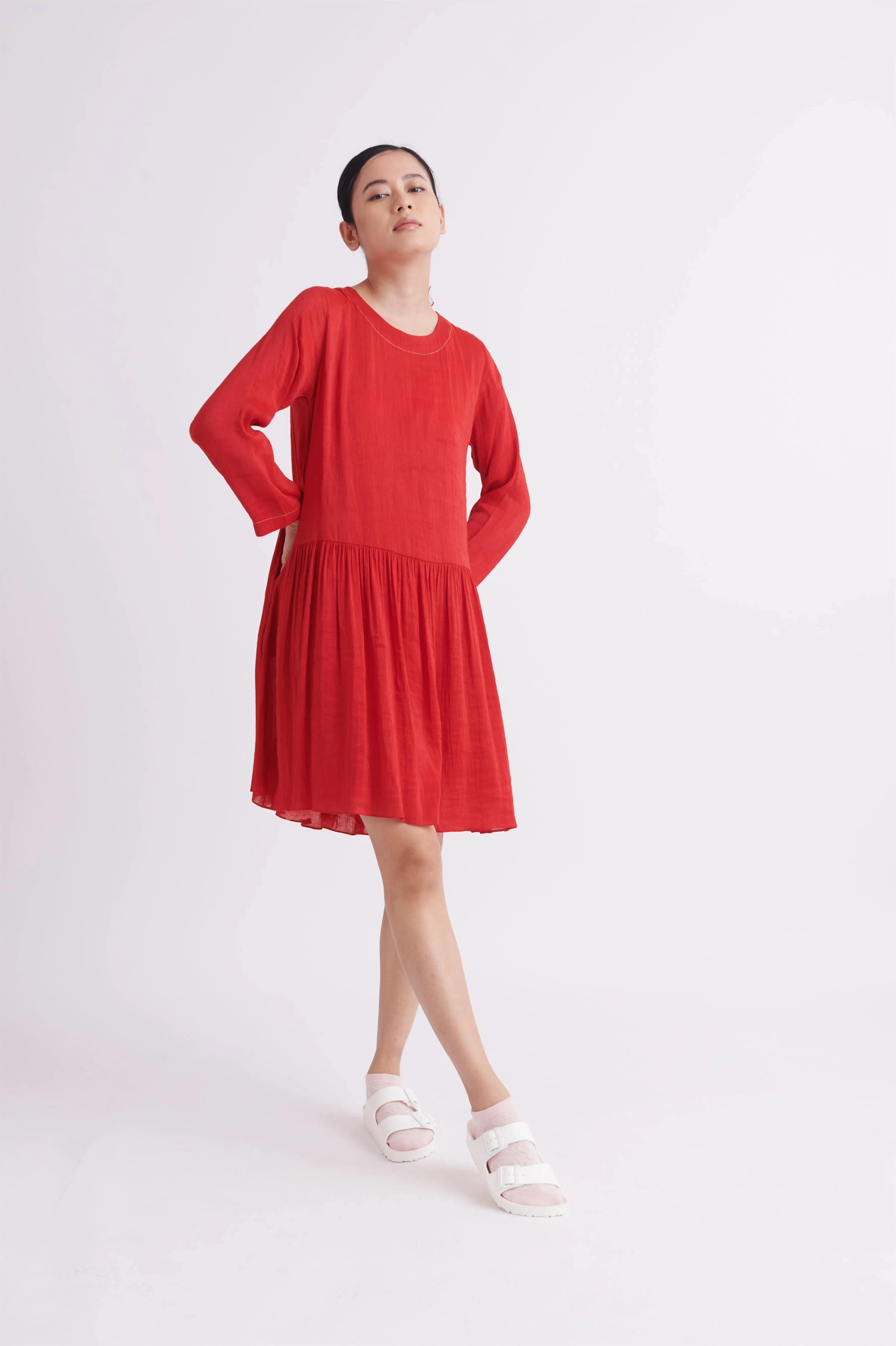 summer dress with slip linen silk red-SS2025-41-fashion edit-the plavate