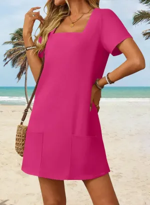 💕Summer Promotion 50% OFF👗Women's Casual Square Neck Pocket Short Sleeve Dress with Pockets