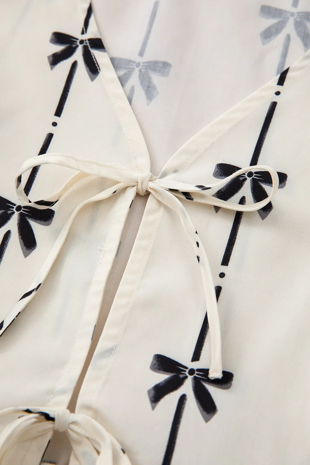 Sweet Bow Print Tie Front Sleeveless Top