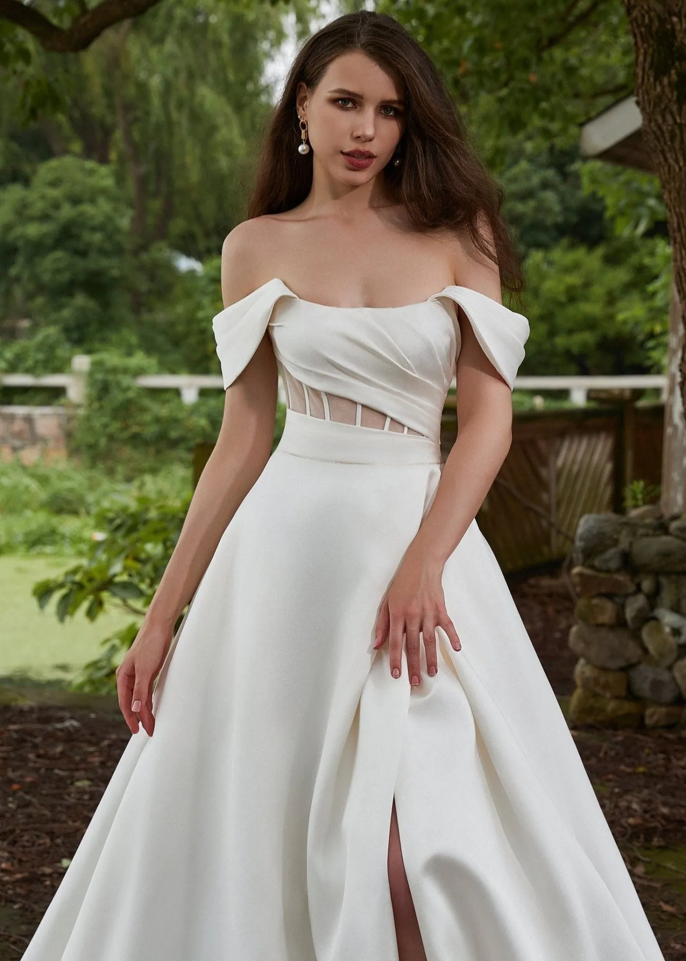 Sydney Warm Ivory Mikado A-Line wedding gown s12-14 with split