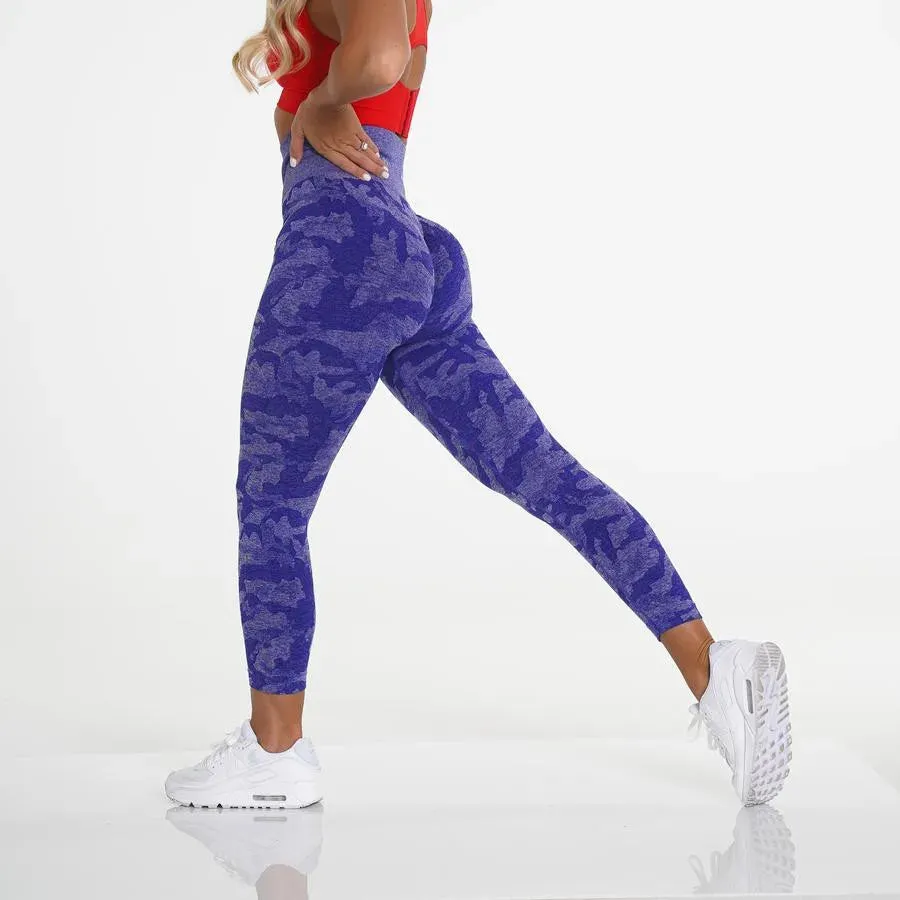 Tejas Camo Print Seamless Scrunch Butt Sports Leggings