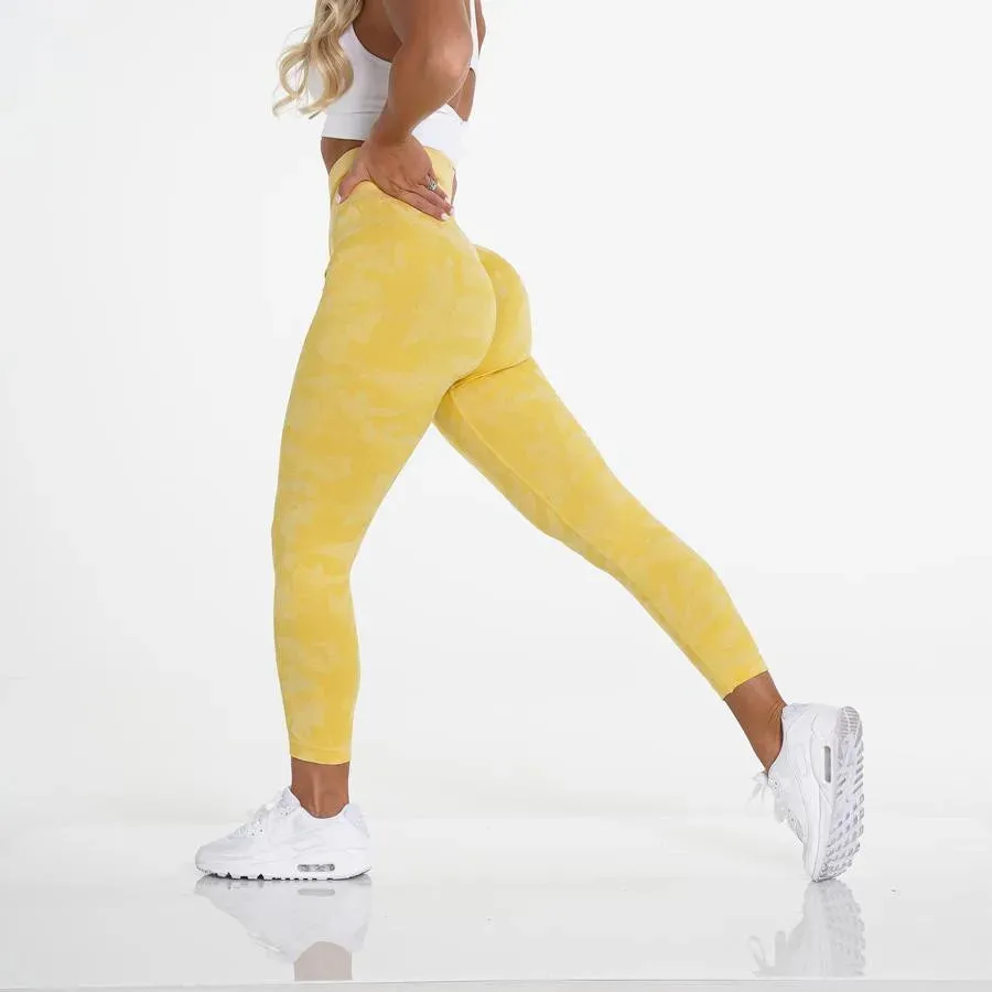Tejas Camo Print Seamless Scrunch Butt Sports Leggings