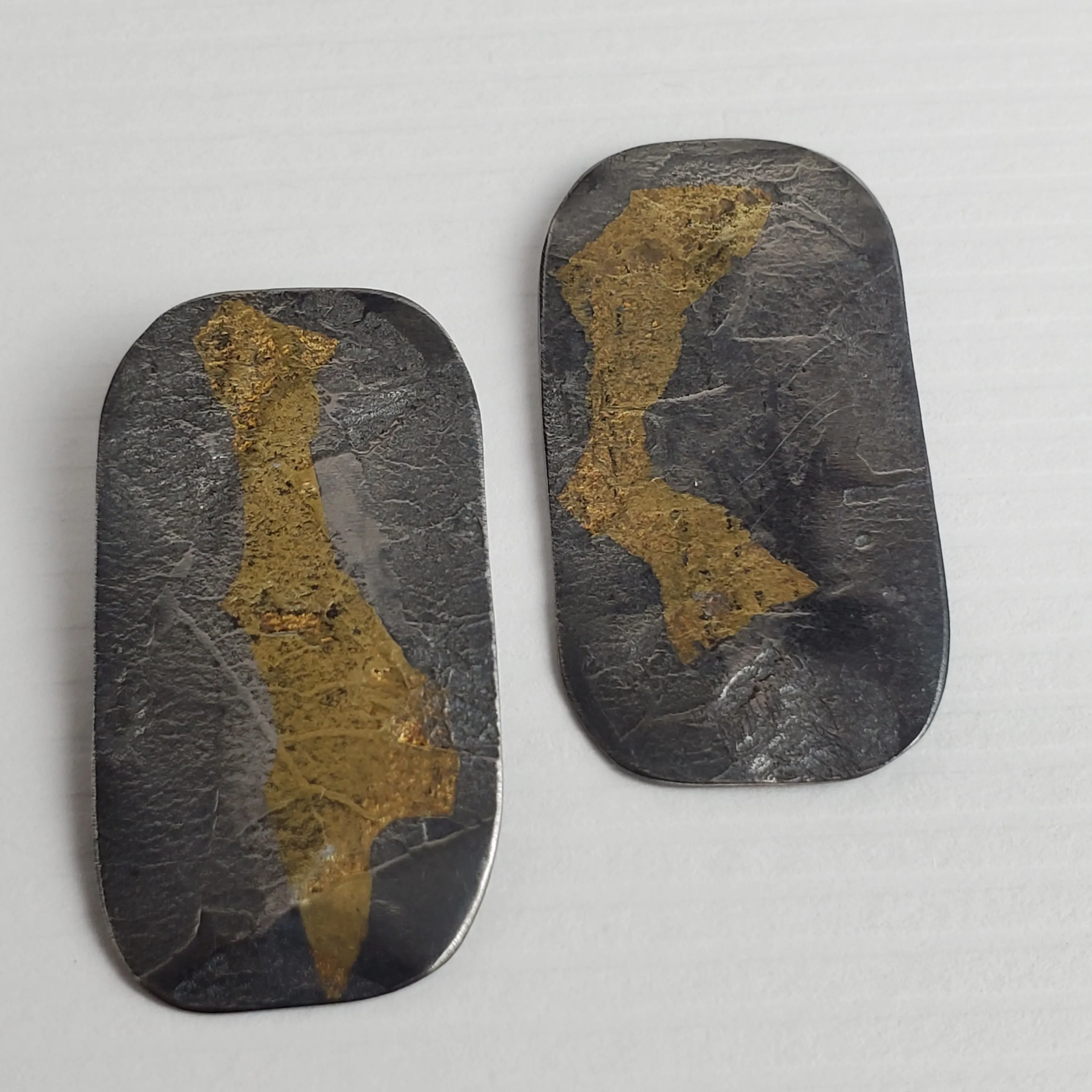 Textured Silver with 24k Gold Keum Boo Earring Studs, Egg Shell Texture,  Black and Gold Textured Earrings