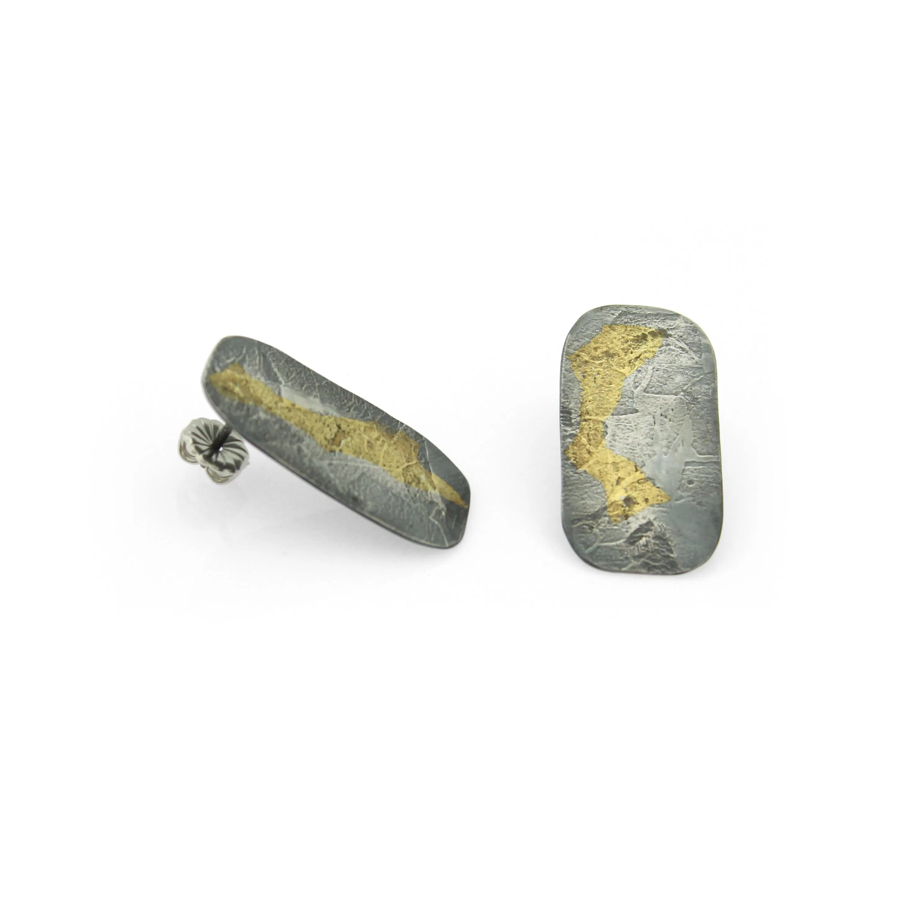 Textured Silver with 24k Gold Keum Boo Earring Studs, Egg Shell Texture,  Black and Gold Textured Earrings
