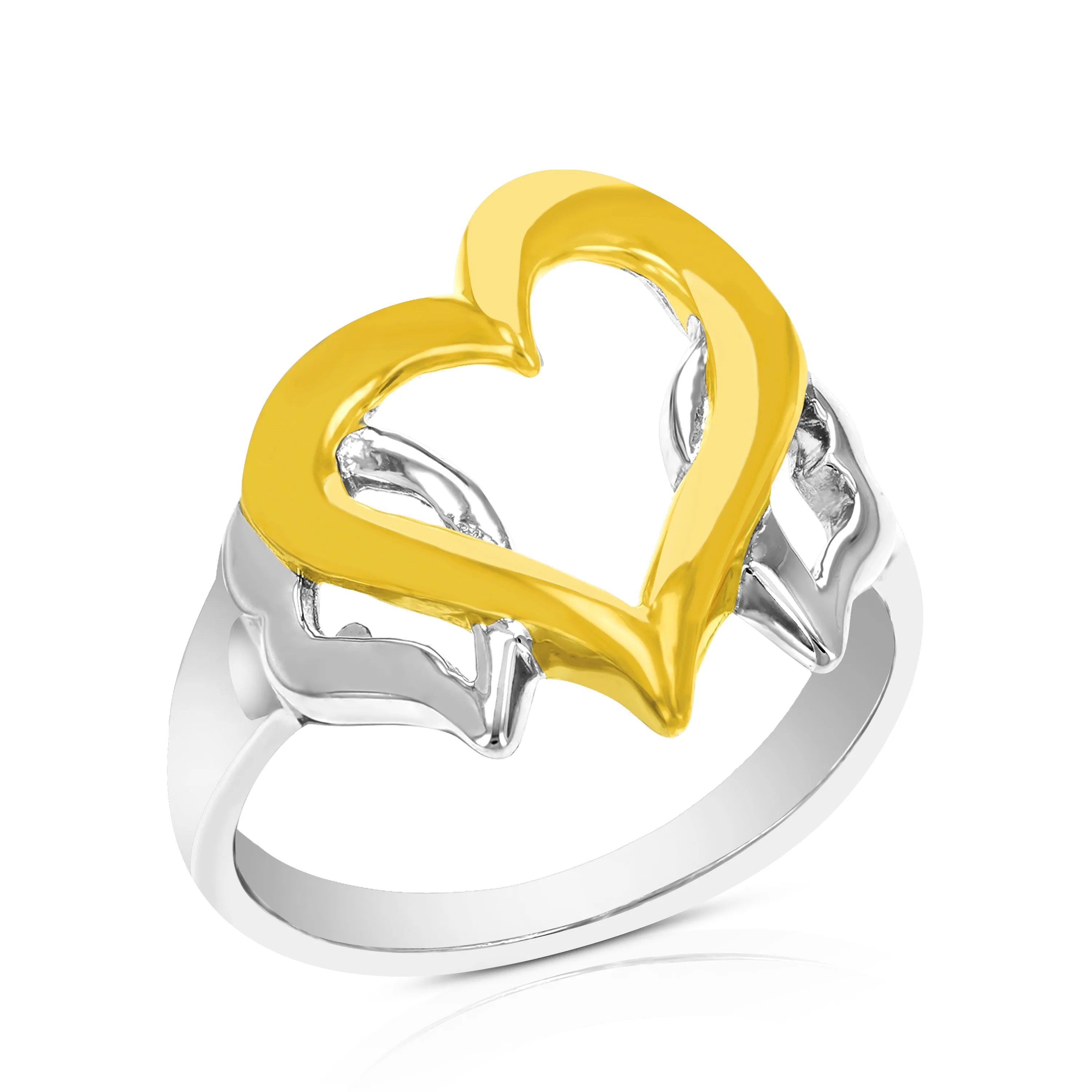Three Hearts Fashion Ring in Yellow Gold Plated over .925 Sterling Silver
