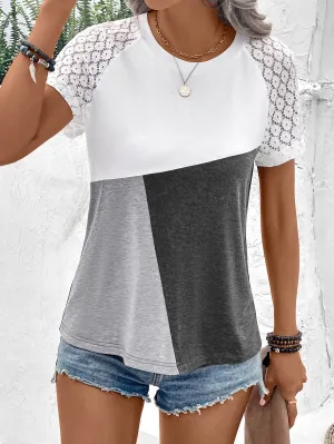 Tiffany Color Block Raglan Sleeve Round Neck Tee