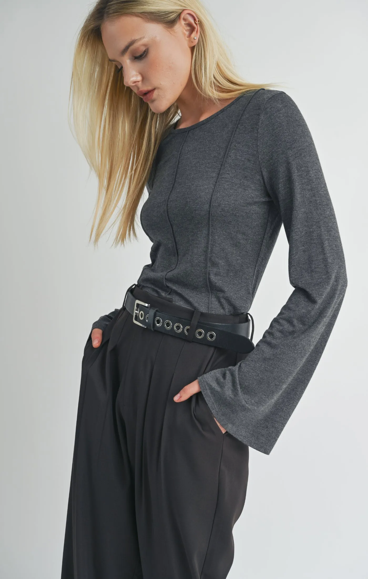 Time Alone Seamed Bell Sleeve Top