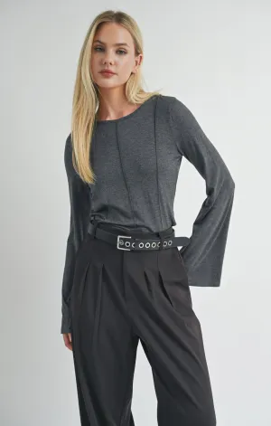 Time Alone Seamed Bell Sleeve Top