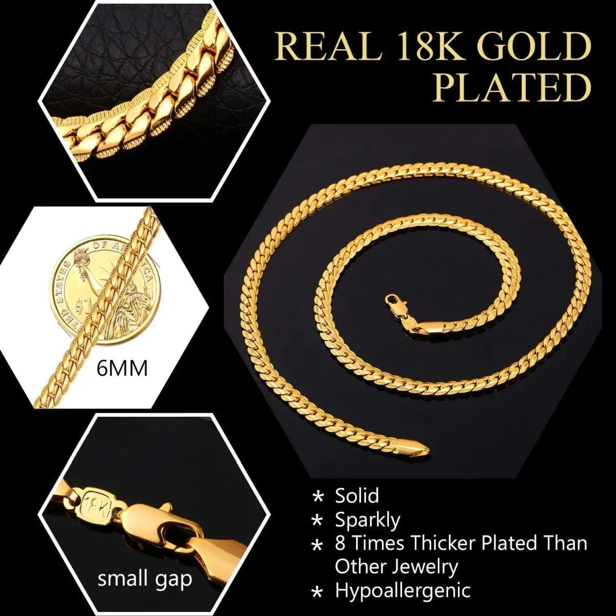 Timeless Elegance Men's Classic Curb 18K Gold & Silver 316L Stainless Steel 24" Chain Necklace