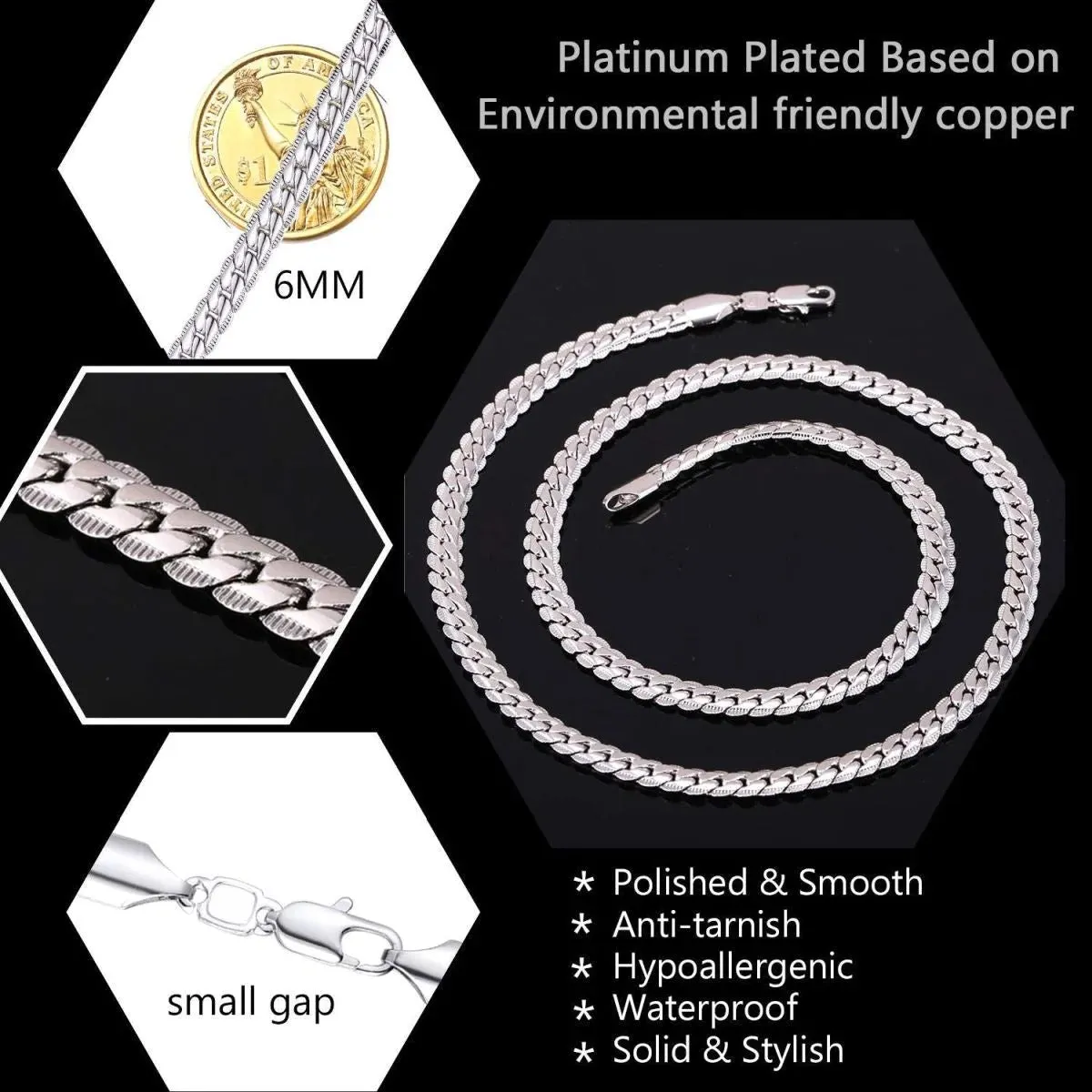 Timeless Elegance Men's Classic Curb 18K Gold & Silver 316L Stainless Steel 24" Chain Necklace