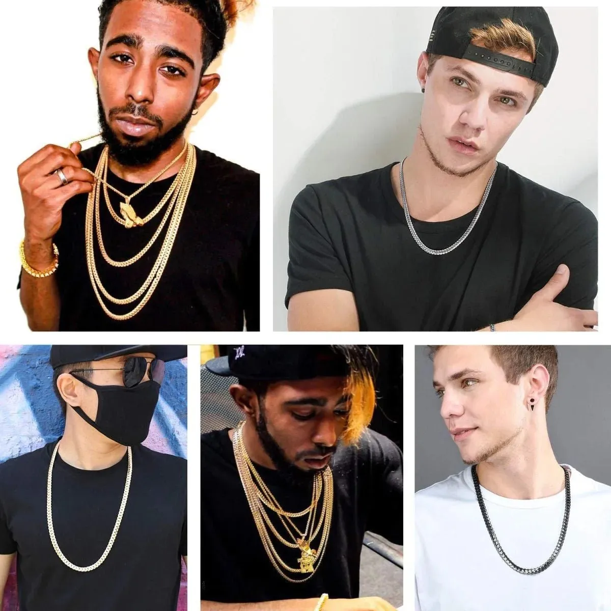 Timeless Elegance Men's Classic Curb 18K Gold & Silver 316L Stainless Steel 24" Chain Necklace