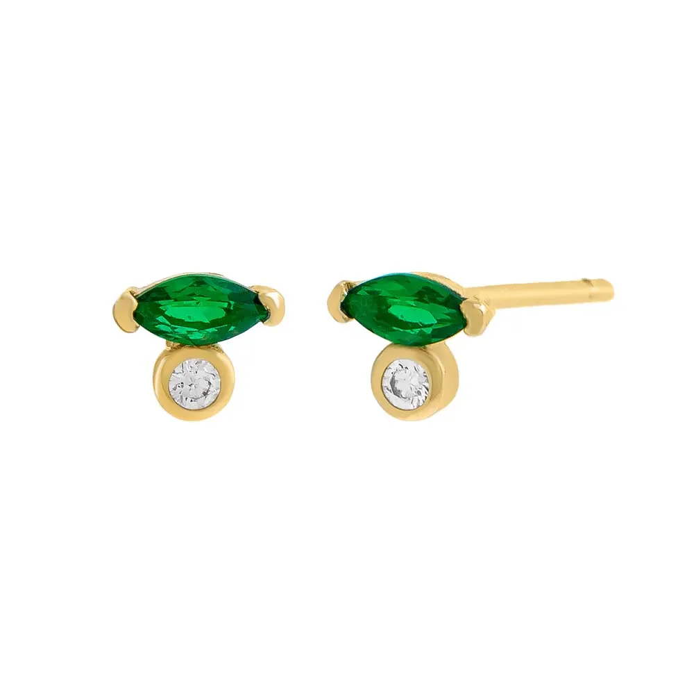 Tiny Colored Marquise X Solitaire Bezel Stud Earring