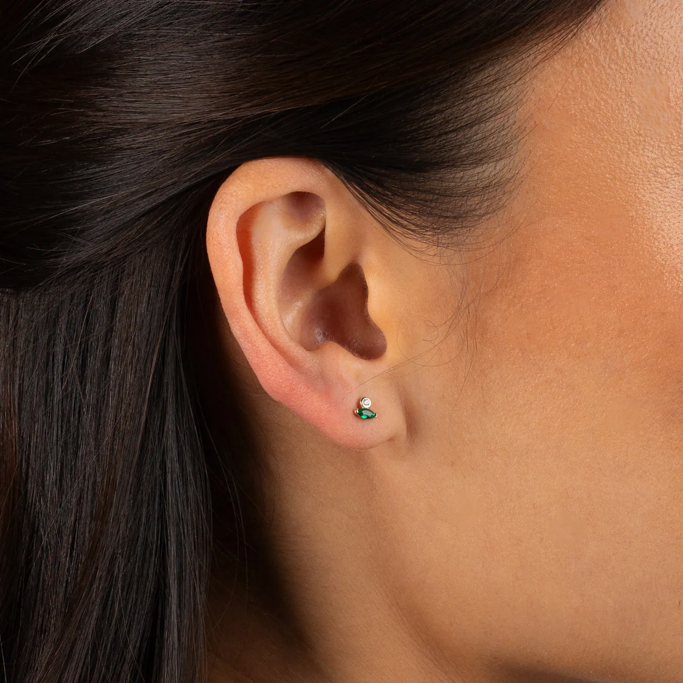 Tiny Colored Marquise X Solitaire Bezel Stud Earring