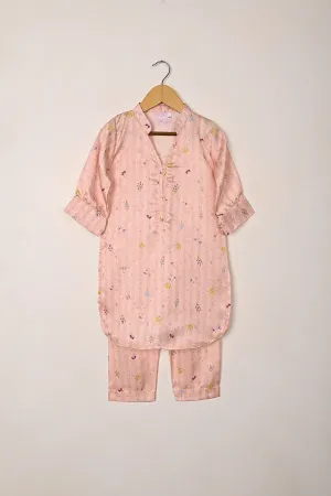 TKF-294-Peachy Pink - Kids 2Pc Digital Silk Co-Ord Set