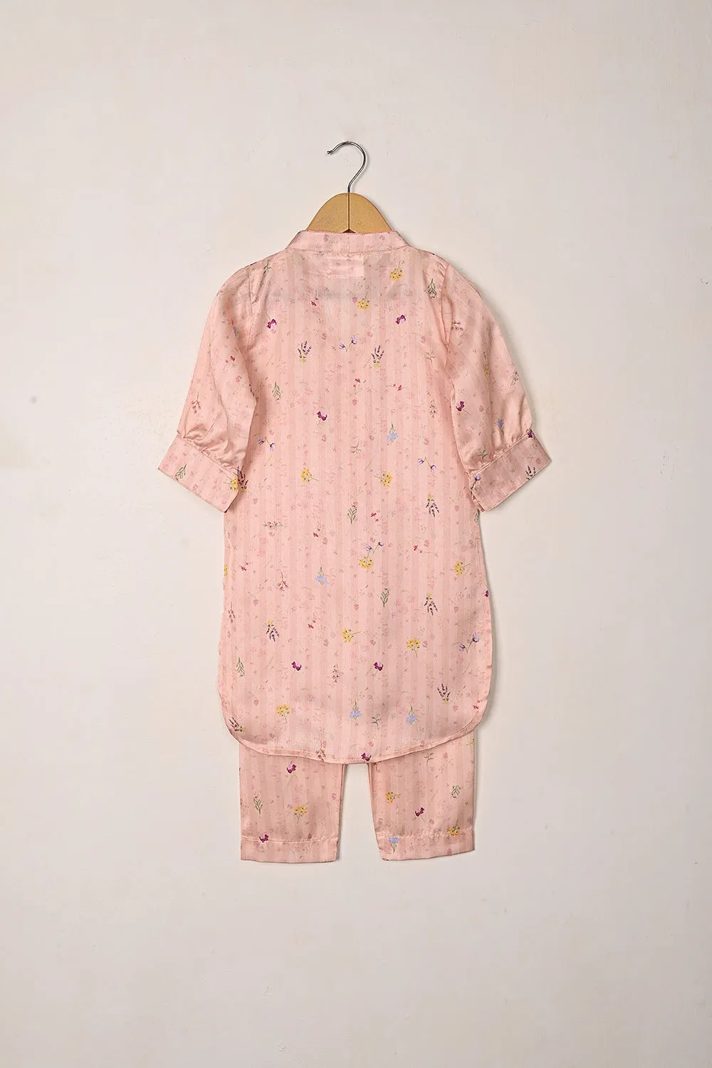 TKF-294-Peachy Pink - Kids 2Pc Digital Silk Co-Ord Set