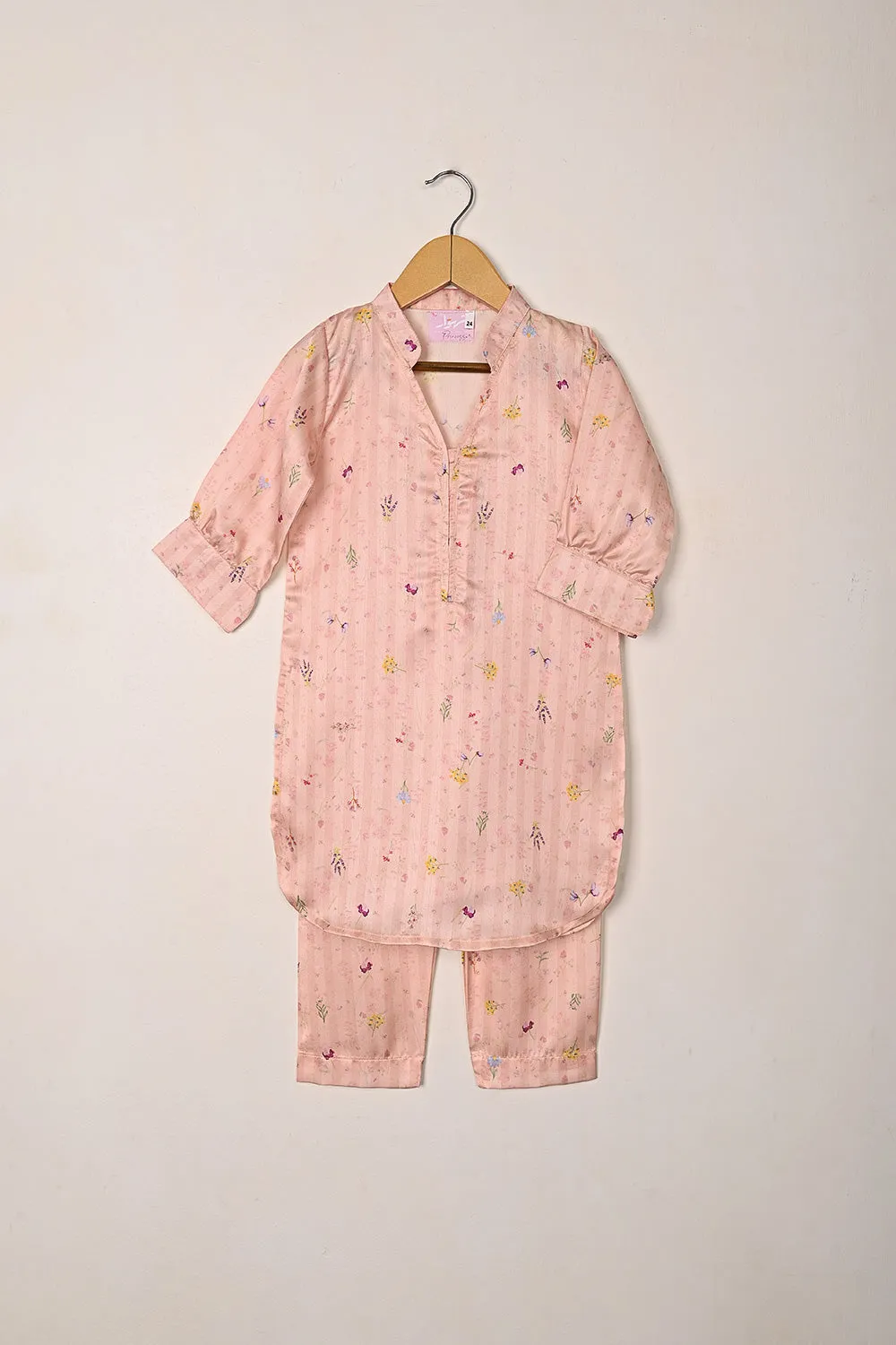 TKF-294-Peachy Pink - Kids 2Pc Digital Silk Co-Ord Set