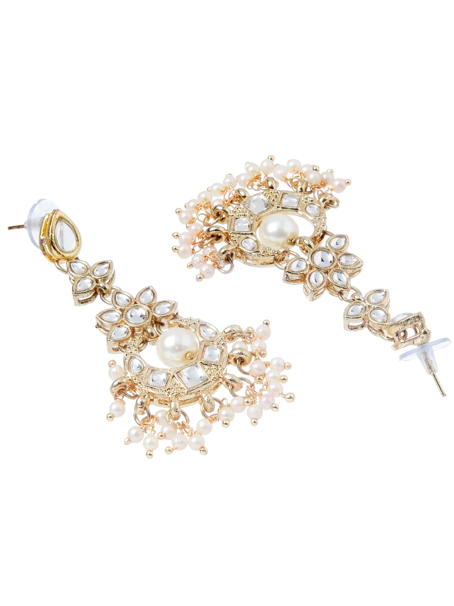 Traditional Gold Plated Moon Shaped White Kundan Studded Necklace Set