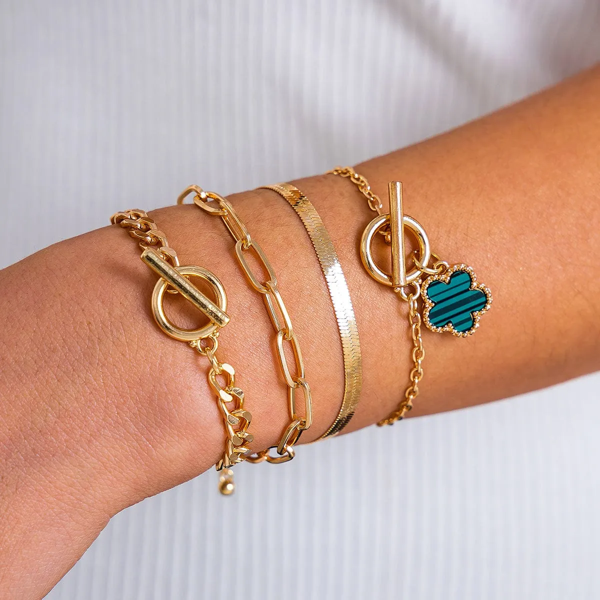 Trendy Layered Enamel Flower Curb Chain Bracelet Set
