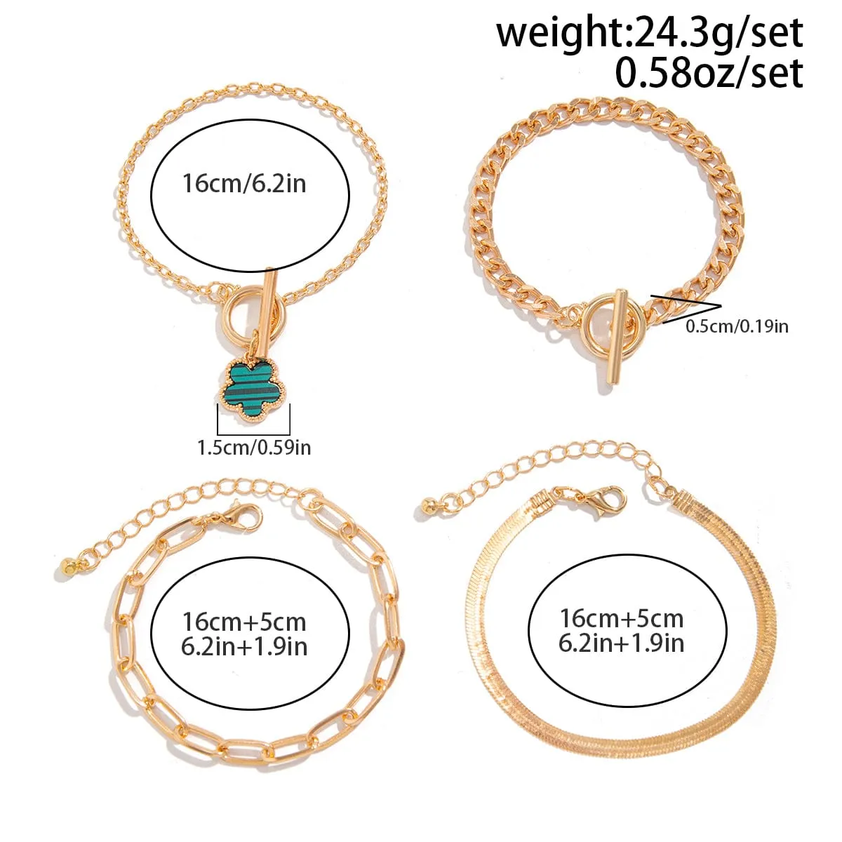 Trendy Layered Enamel Flower Curb Chain Bracelet Set