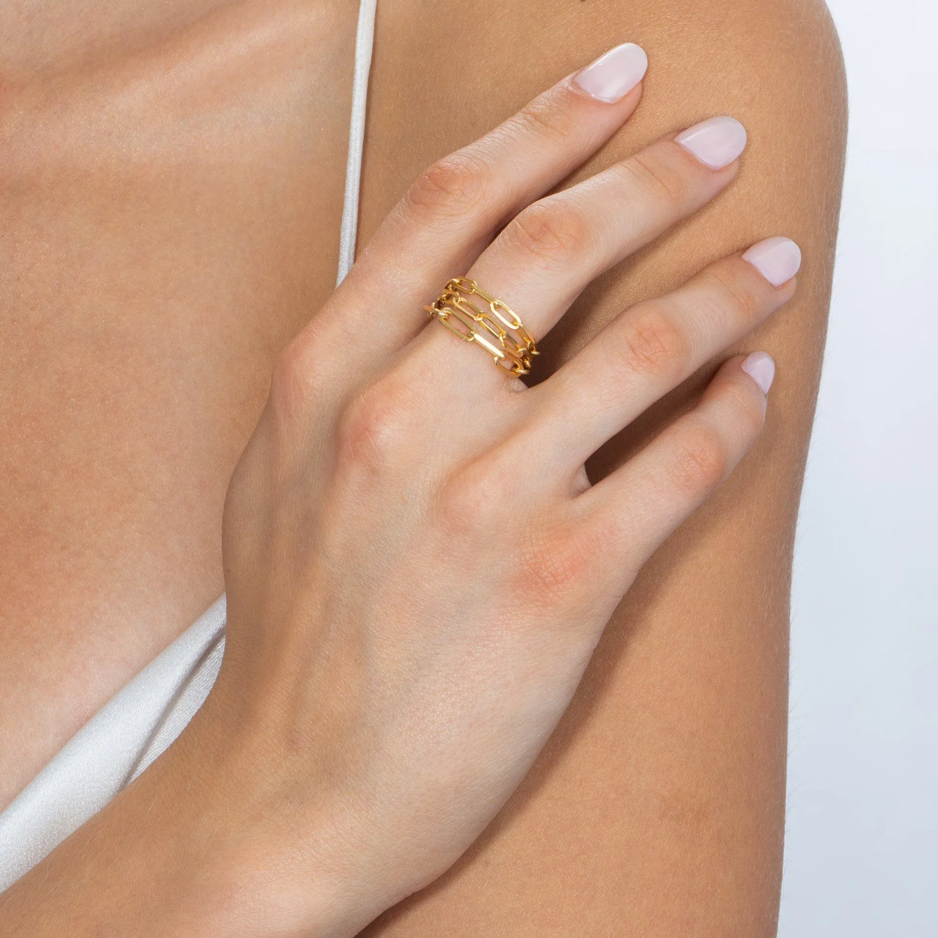 Trio Paperclip Chain Ring Set