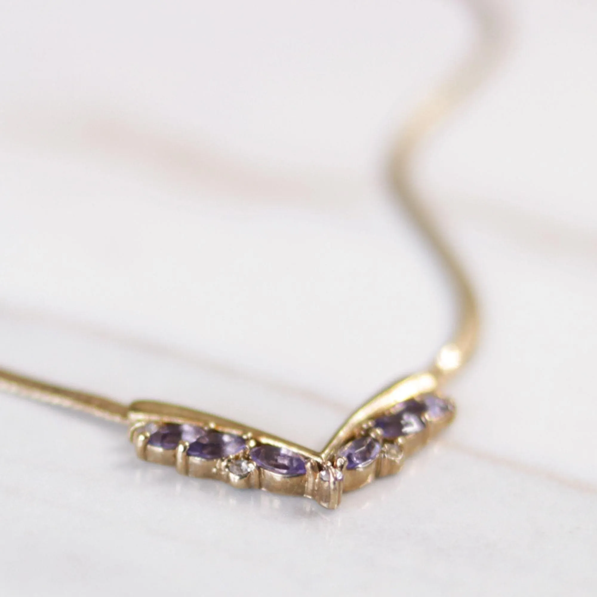 Vintage Avon Purple Crystal Dainty V Necklace