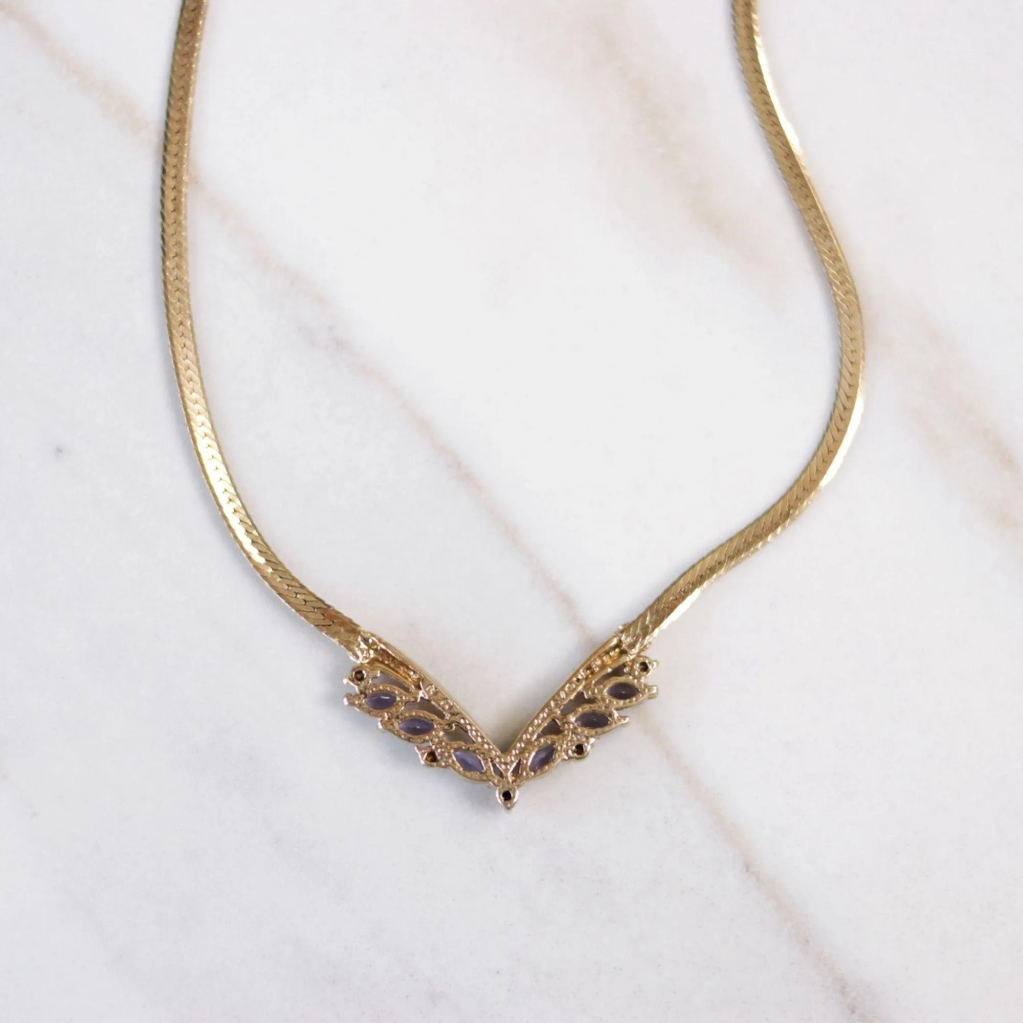 Vintage Avon Purple Crystal Dainty V Necklace