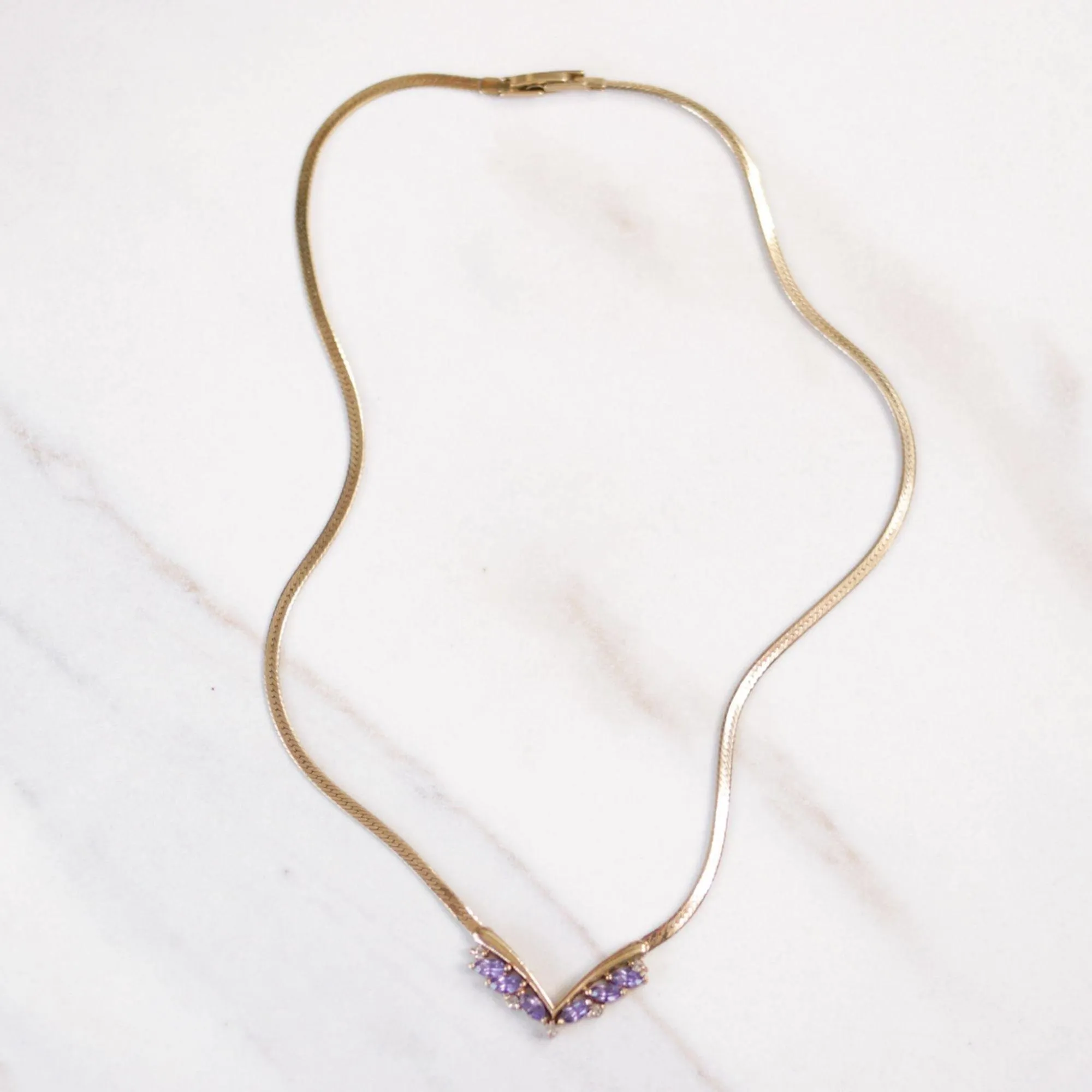 Vintage Avon Purple Crystal Dainty V Necklace