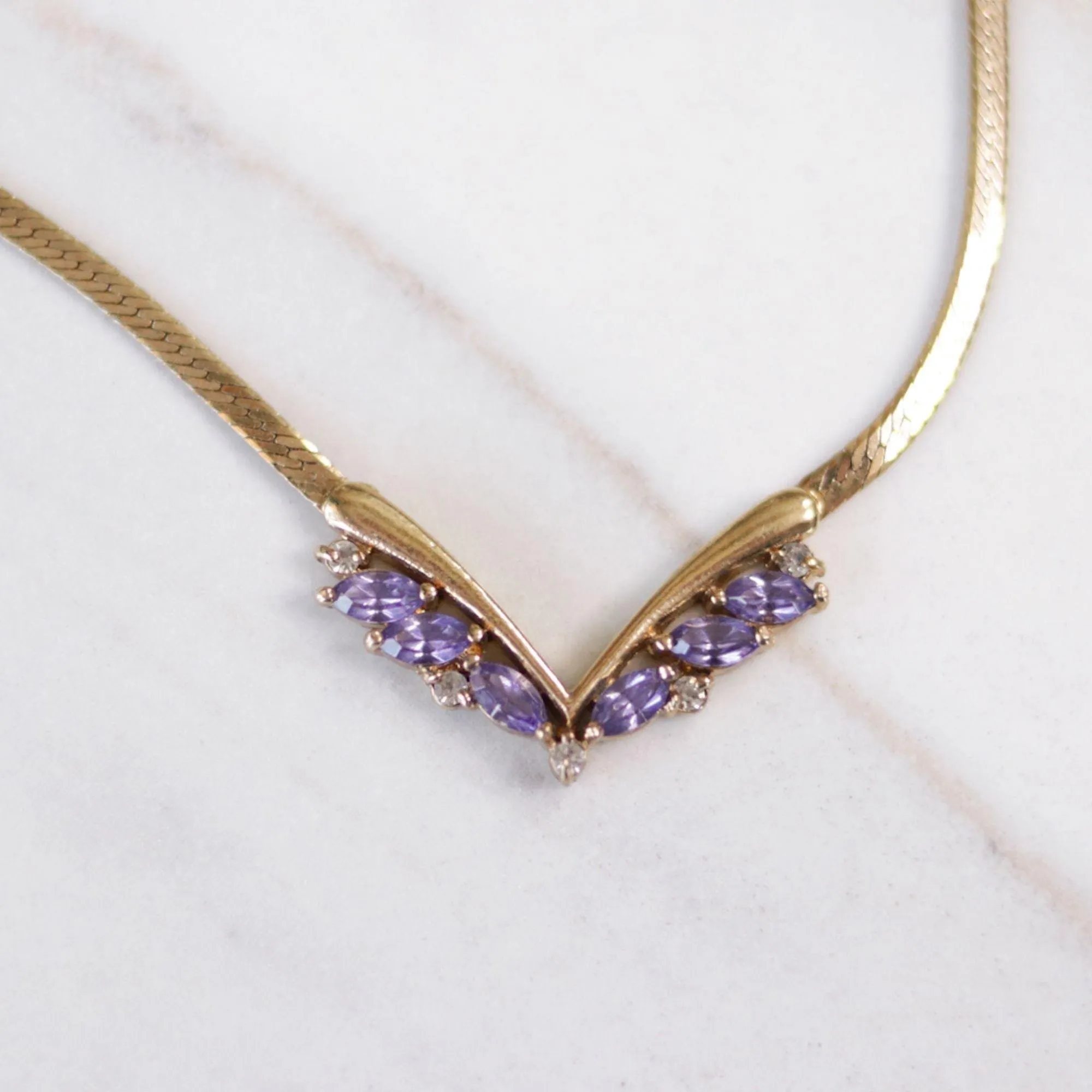 Vintage Avon Purple Crystal Dainty V Necklace