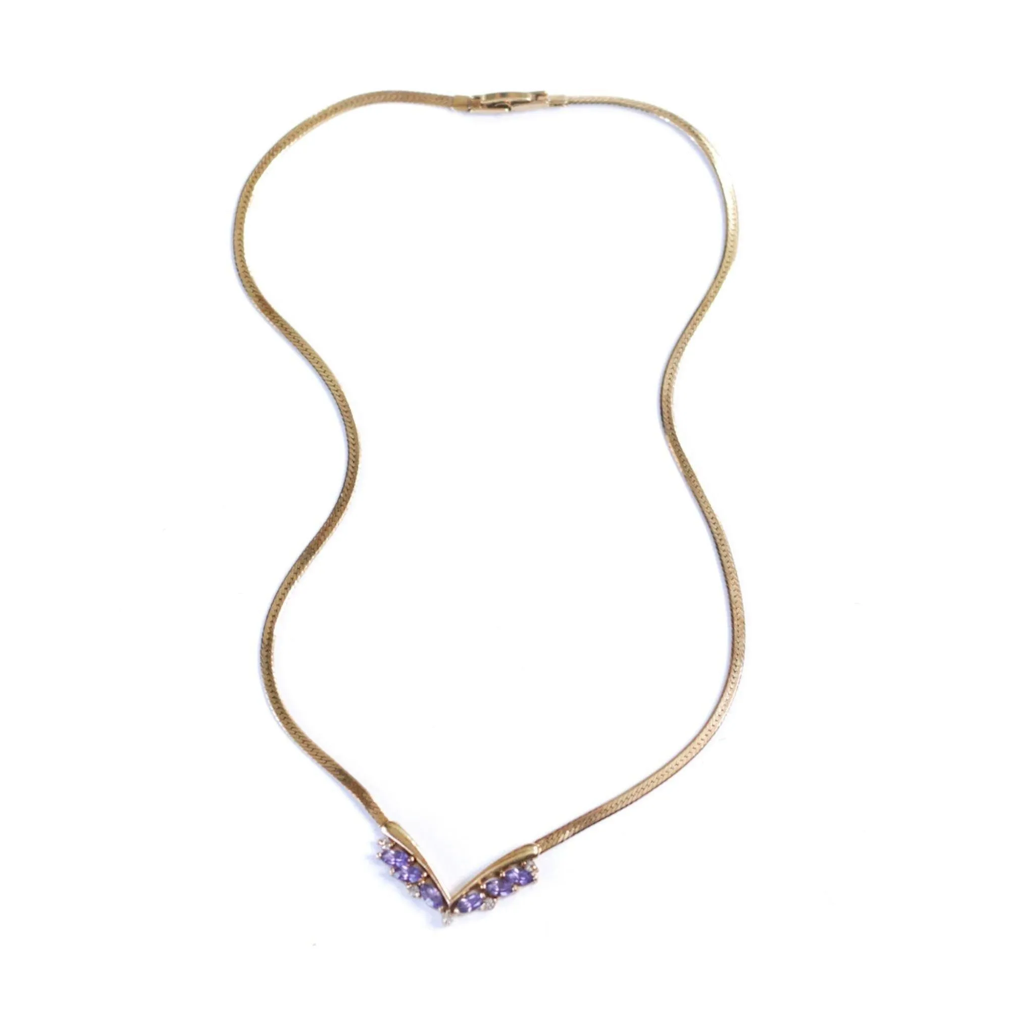 Vintage Avon Purple Crystal Dainty V Necklace
