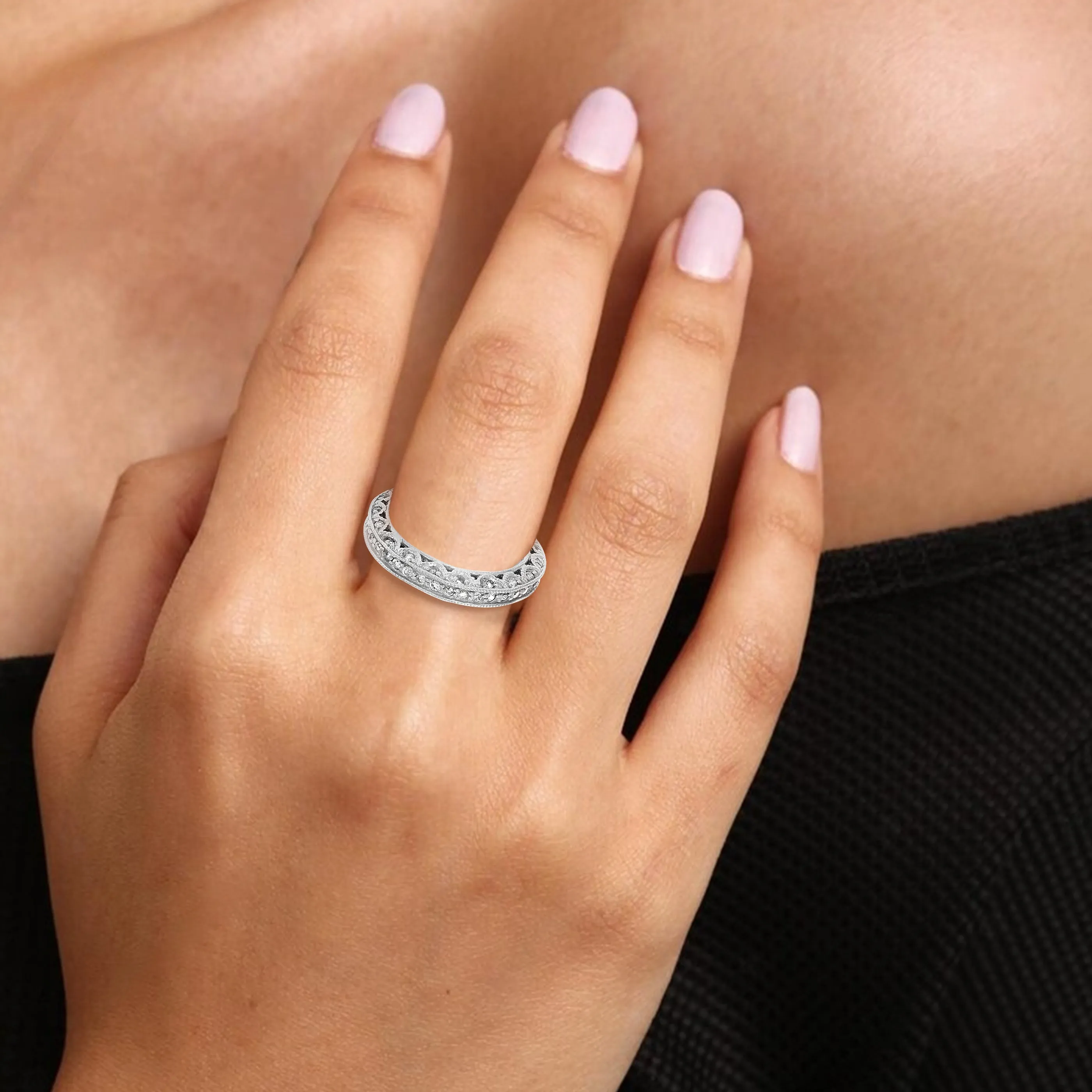 Vintage Diamond Wedding Band in 14K White Gold
