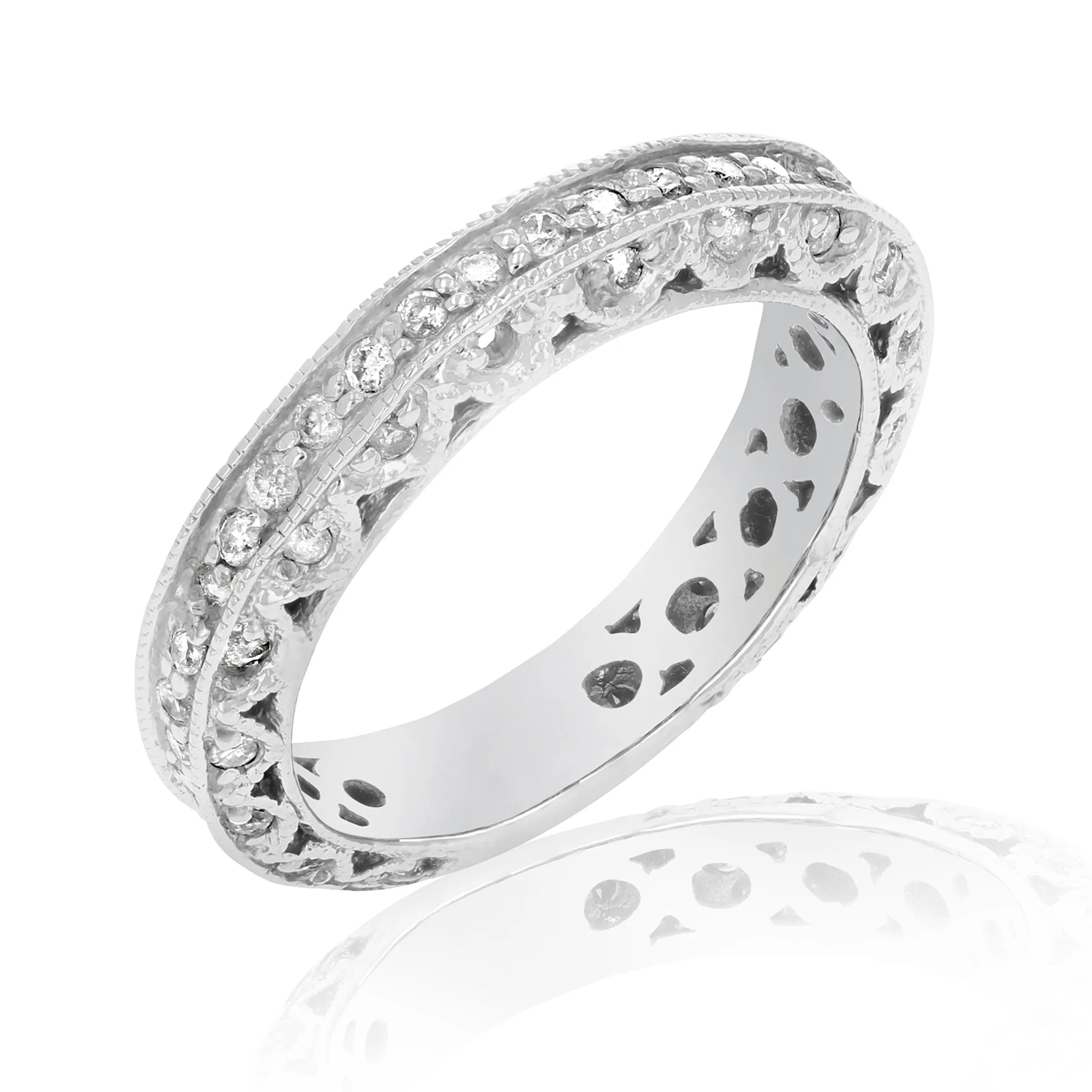 Vintage Diamond Wedding Band in 14K White Gold