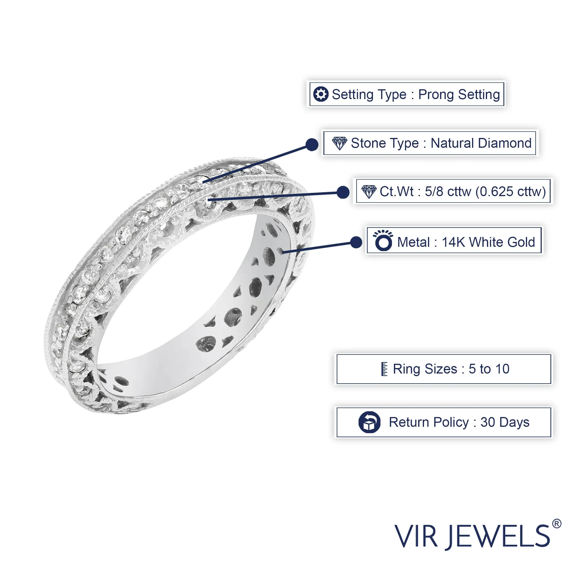 Vintage Diamond Wedding Band in 14K White Gold