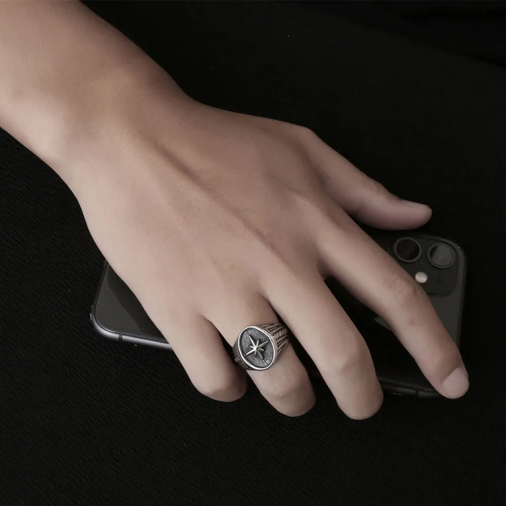 Vintage Floral Design Titanium Steel Mens Fashion Ring