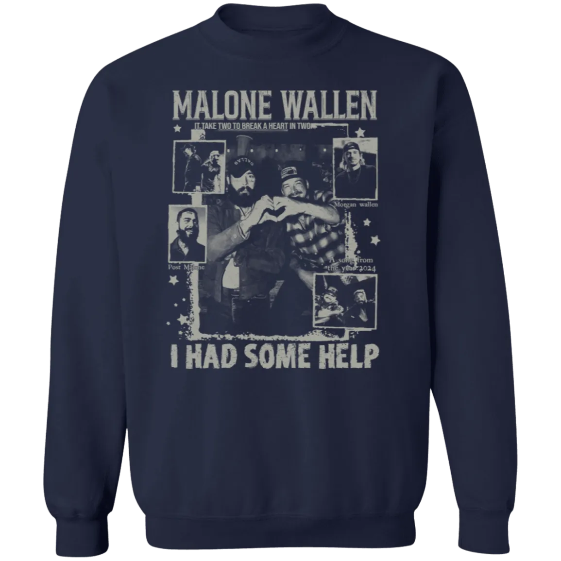 Vintage 'I Had Some Help' Gildan Crewneck Sweatshirt – Post Malone & Morgan Wallen Country Music Inspired Apparel