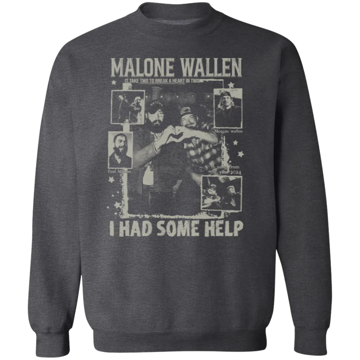 Vintage 'I Had Some Help' Gildan Crewneck Sweatshirt – Post Malone & Morgan Wallen Country Music Inspired Apparel